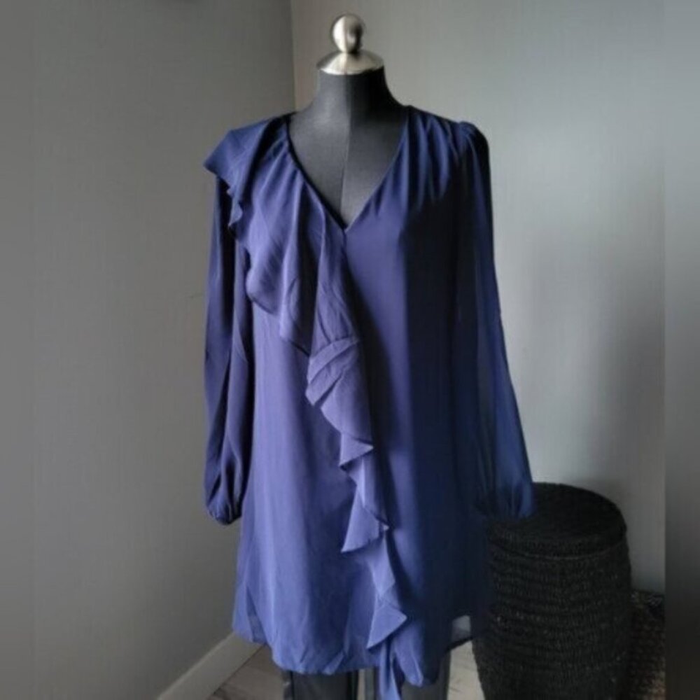 ANGEL EYE Blue Chiffon Retro 70s Mini Dress Sz 6 NWT
